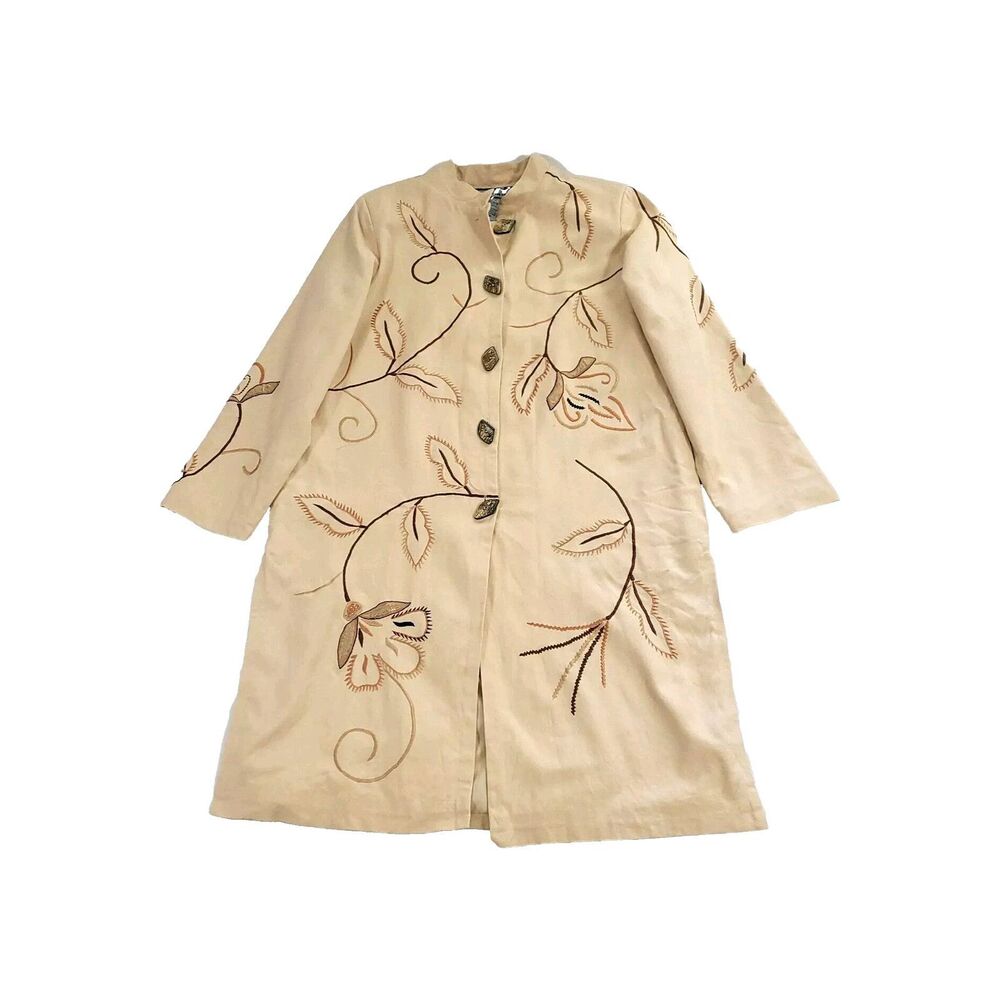 Indigo Moon Duster Jacket M Art To Wear cotton Embroidered Floral boho lagenlook